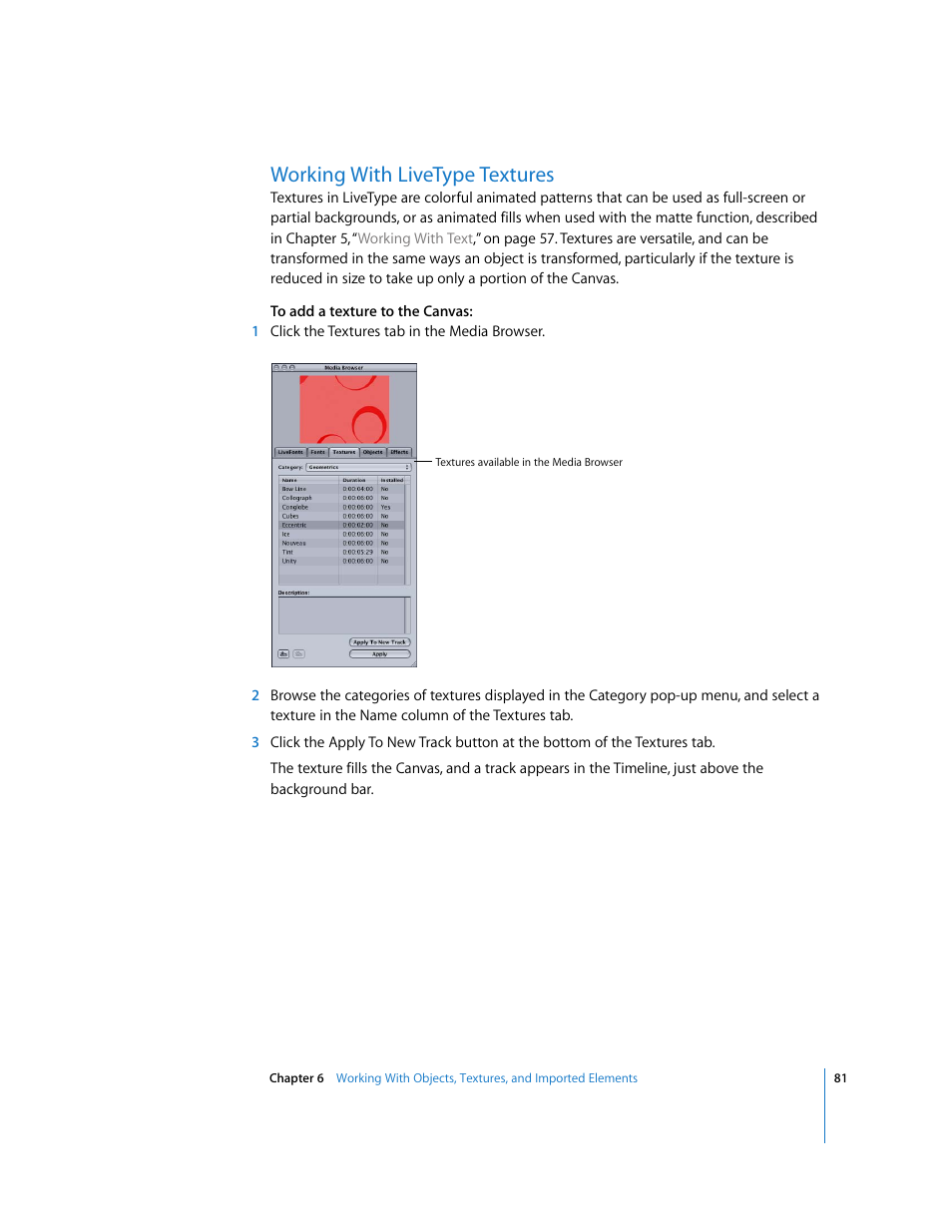 Working with livetype textures | Apple LiveType 2 User Manual | Page 81 / 157