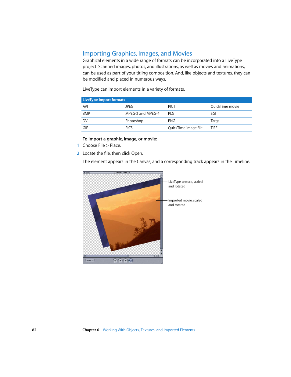 Importing graphics, images, and movies | Apple LiveType 2 User Manual | Page 82 / 157