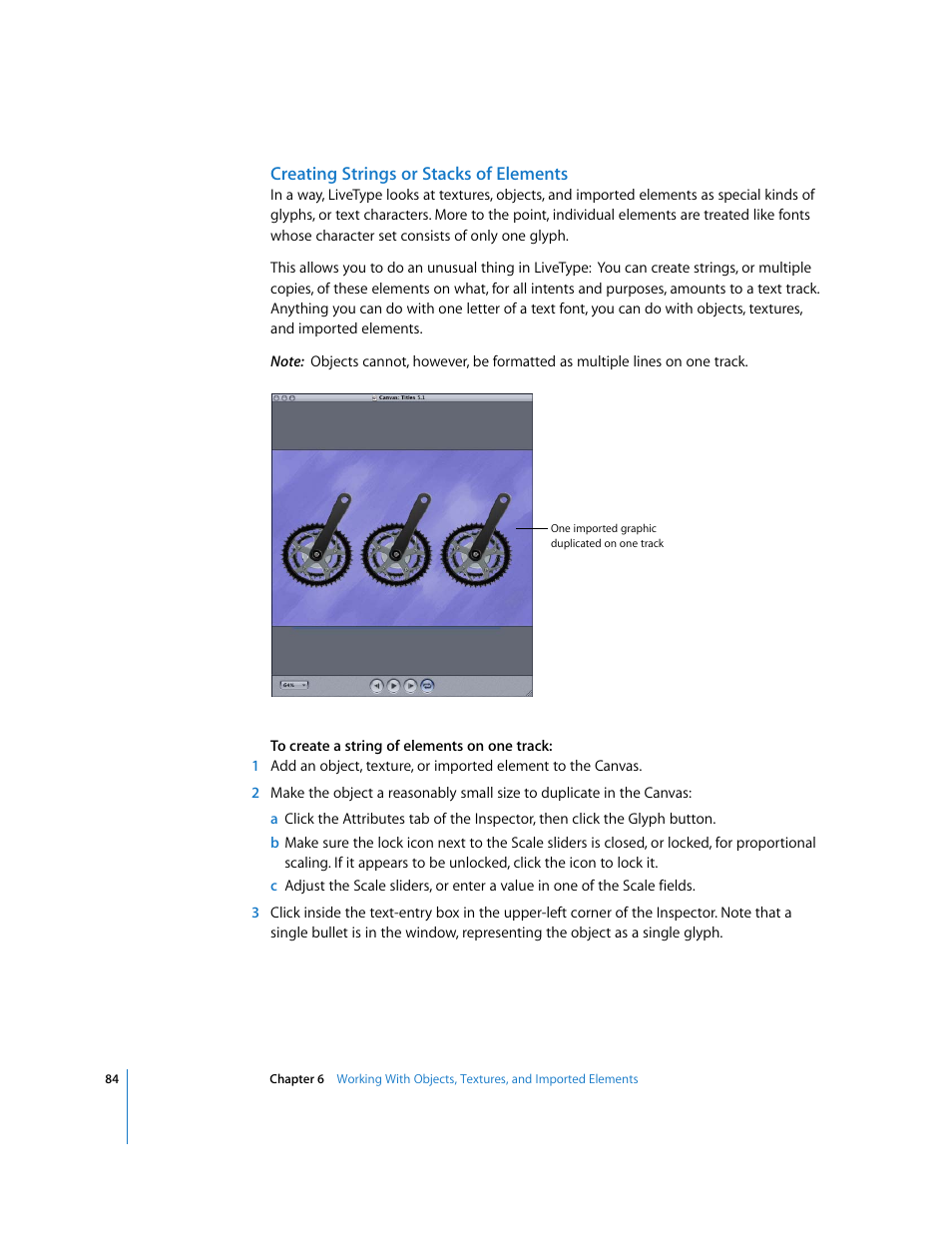 Creating strings or stacks of elements | Apple LiveType 2 User Manual | Page 84 / 157