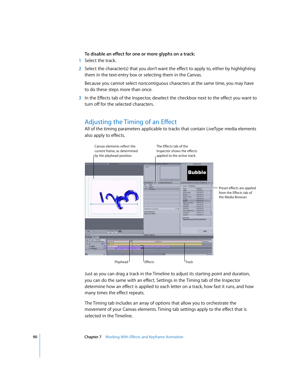 Adjusting the timing of an effect | Apple LiveType 2 User Manual | Page 90 / 157