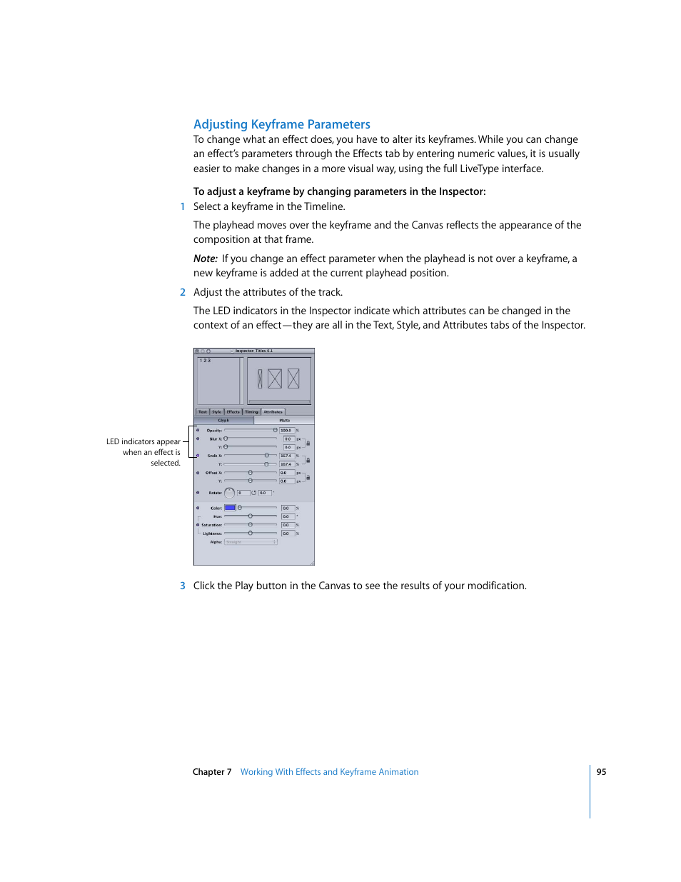 Adjusting keyframe parameters | Apple LiveType 2 User Manual | Page 95 / 157