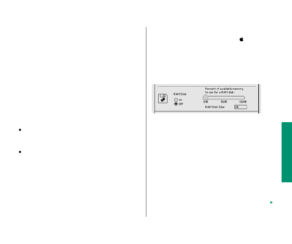 Using a ram disk 97, Creating a ram disk 97, Using a ram disk | Creating a ram disk | Apple Macintosh PowerBook 145 User Manual | Page 113 / 304