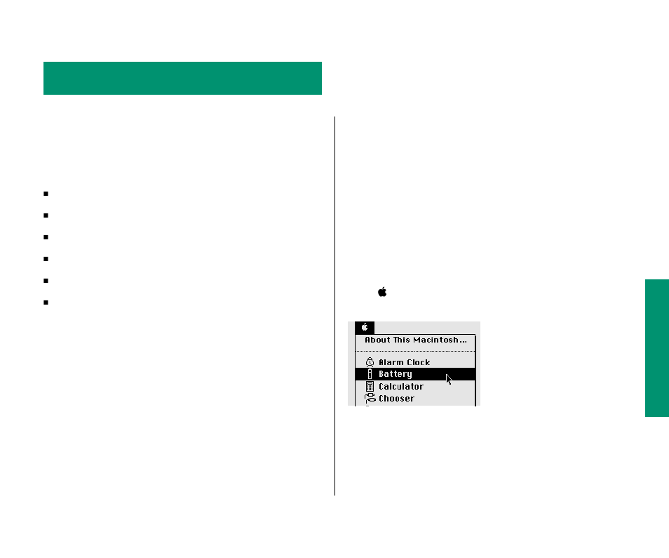 Chapter 7, Power management 101, Monitoring the battery charge level 101 | Using the battery desk accessory 101, Power management, Monitoring the battery charge level | Apple Macintosh PowerBook 145 User Manual | Page 117 / 304