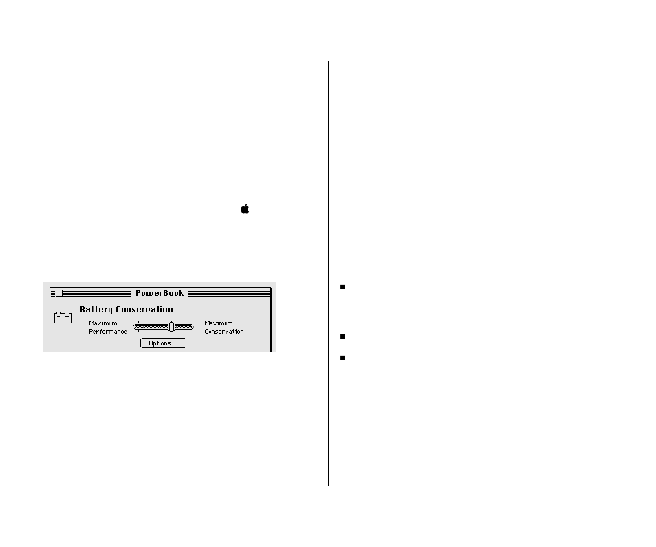 Adjusting the battery conservation settings 110, Adjusting the battery conservation settings | Apple Macintosh PowerBook 145 User Manual | Page 126 / 304