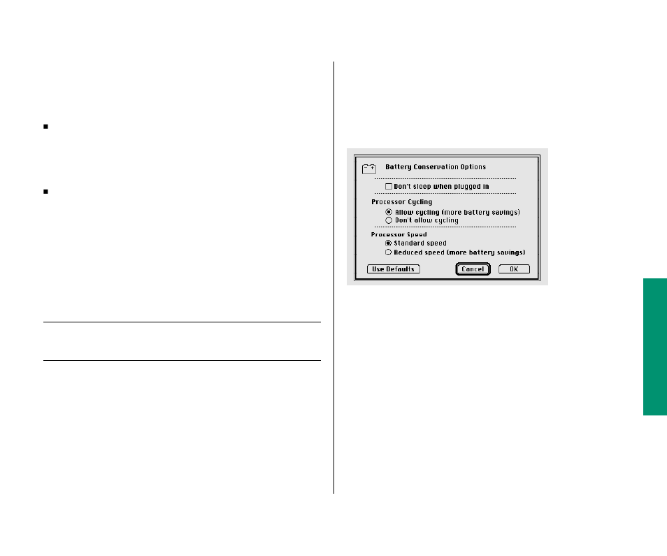 Using the battery conservation options 111, Using the battery conservation options | Apple Macintosh PowerBook 145 User Manual | Page 127 / 304