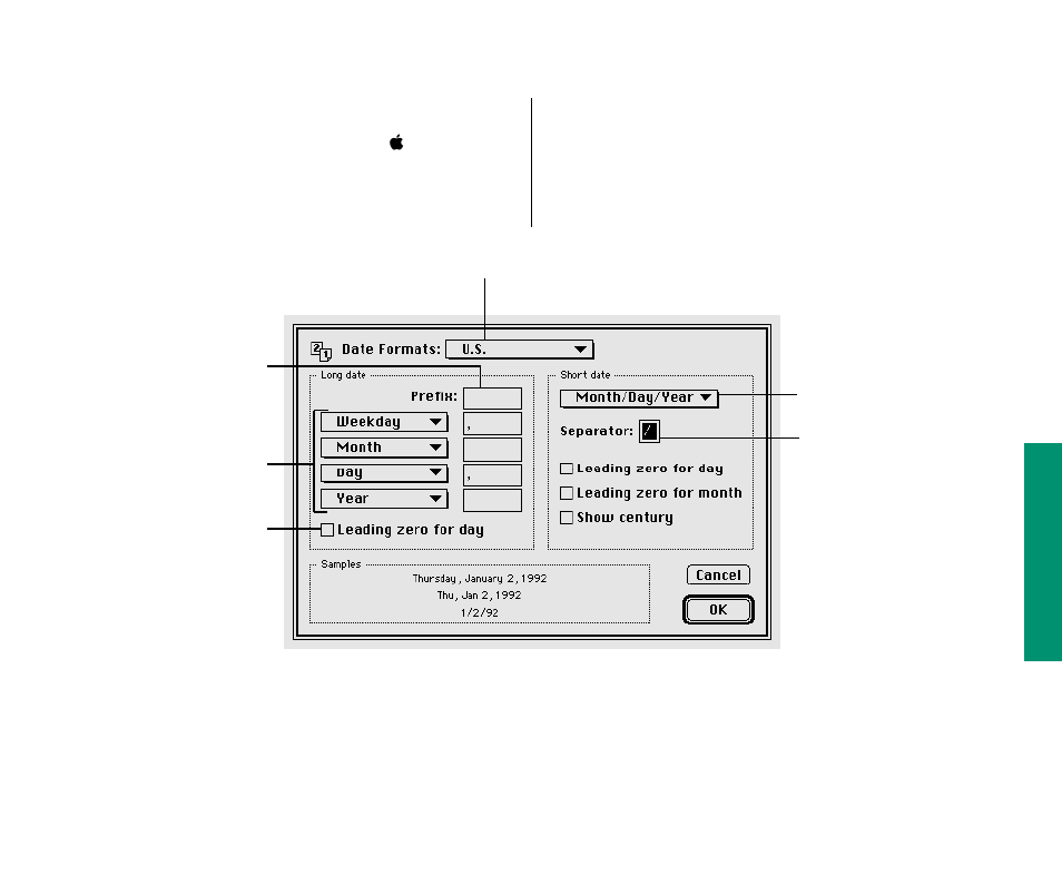 Changing the date format 145, Changing the date format | Apple Macintosh PowerBook 145 User Manual | Page 161 / 304