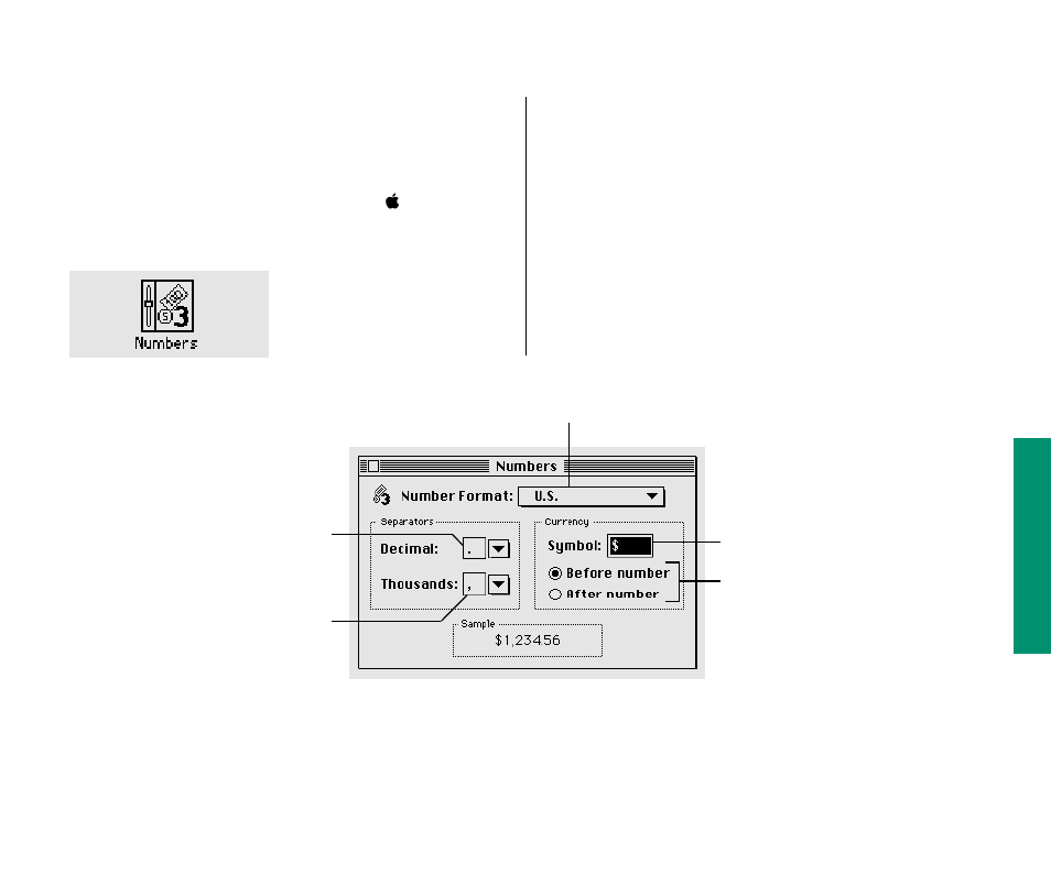 Changing number and currency formats 147, Changing number and currency formats | Apple Macintosh PowerBook 145 User Manual | Page 163 / 304