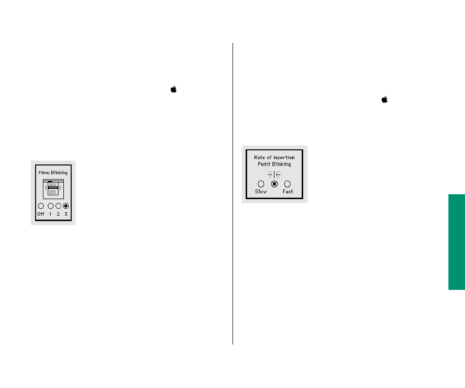 Adjusting the blinking of a menu item 151, Adjusting the blinking of the insertion point 151, Adjusting the blinking of a menu item | Adjusting the blinking of the insertion point | Apple Macintosh PowerBook 145 User Manual | Page 167 / 304