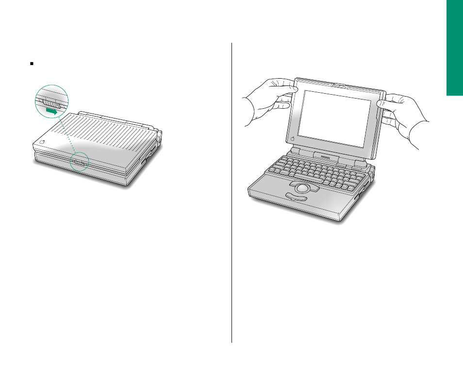 Step 3: t, Step 2: open the display | Apple Macintosh PowerBook 145 User Manual | Page 19 / 304