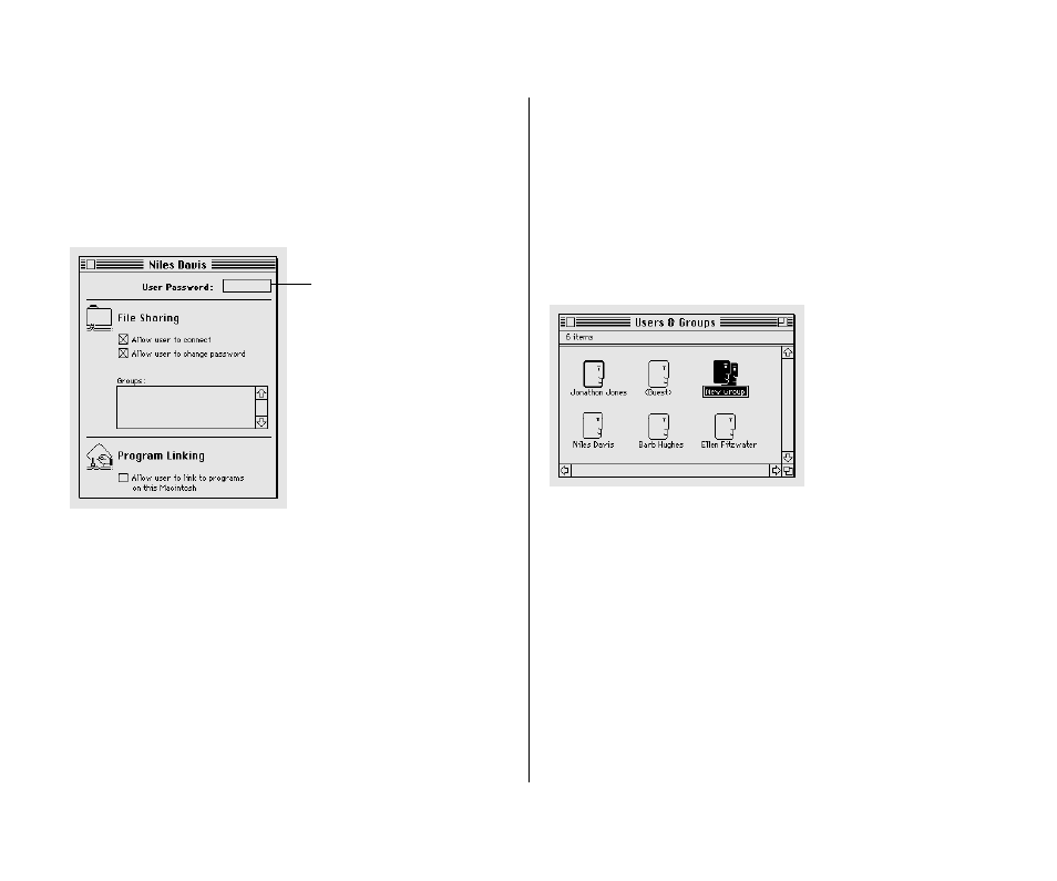 Setting a registered user’s password 198, Naming a group of users 198, Setting a registered user’s password | Naming a group of users | Apple Macintosh PowerBook 145 User Manual | Page 214 / 304