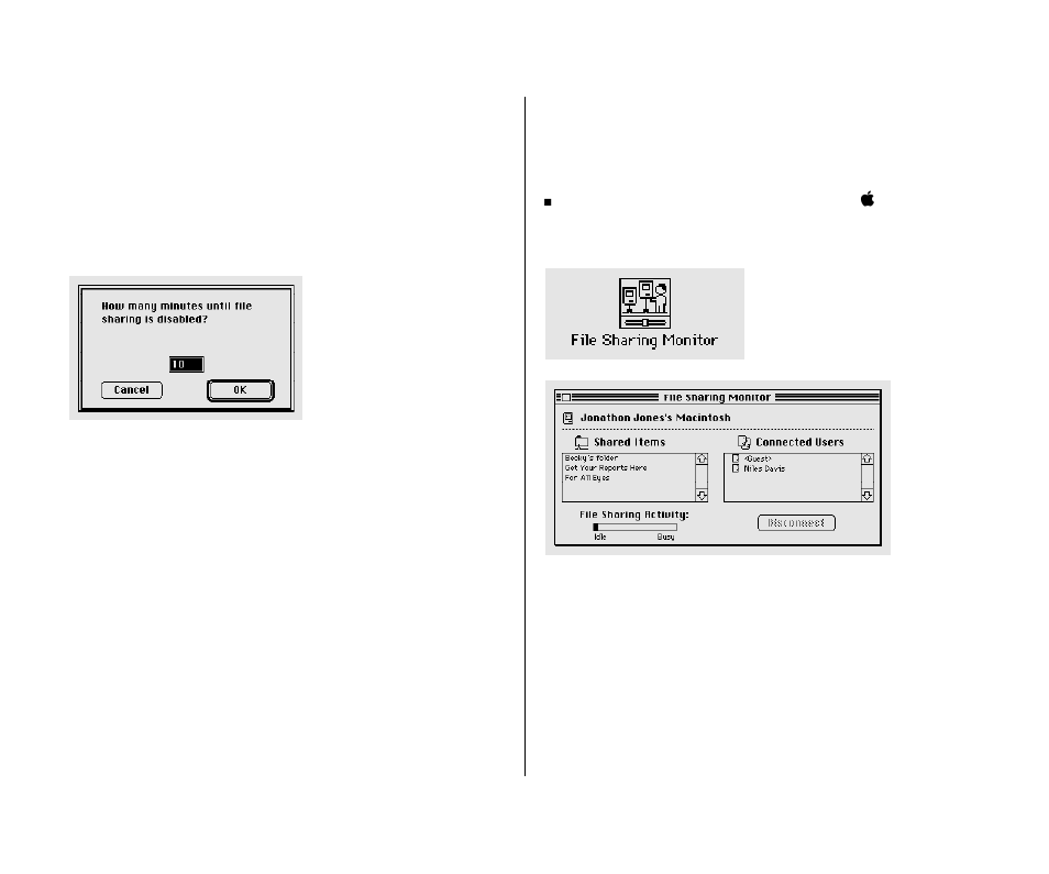 Monitoring file-sharing activity 204, Monitoring file-sharing activity | Apple Macintosh PowerBook 145 User Manual | Page 220 / 304