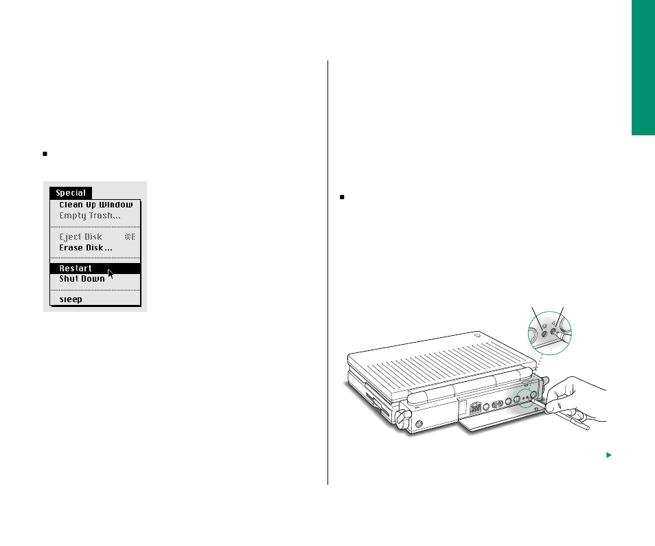 Restarting a computer that’s already on 21, Restarting a computer that’s already on | Apple Macintosh PowerBook 145 User Manual | Page 37 / 304