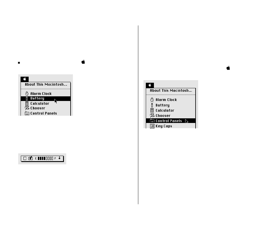 Open the battery desk accessory 82, Open the powerbook control panel 82, Open the battery desk accessory | Open the powerbook control panel | Apple Macintosh PowerBook 145 User Manual | Page 98 / 304