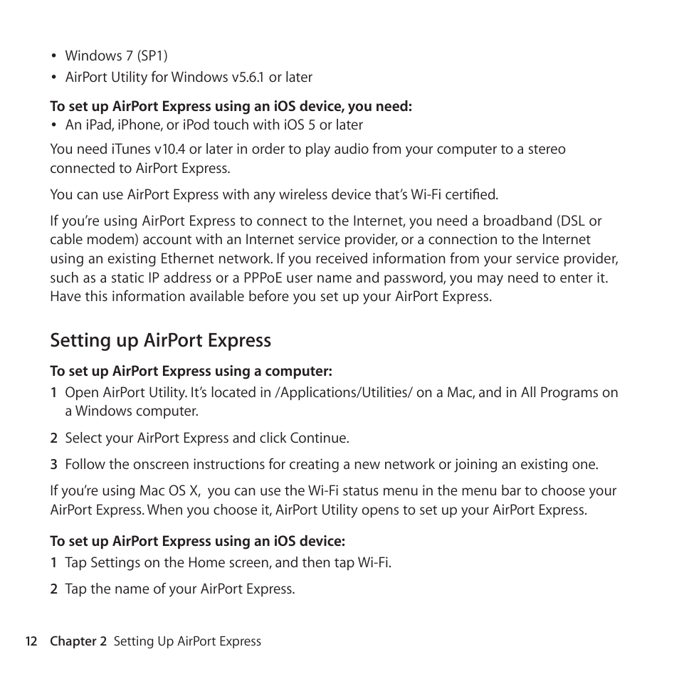 Setting up airport express | Apple AirPort Express 802.11n (2nd Generation) User Manual | Page 12 / 32