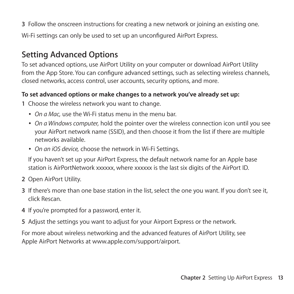 Setting advanced options | Apple AirPort Express 802.11n (2nd Generation) User Manual | Page 13 / 32