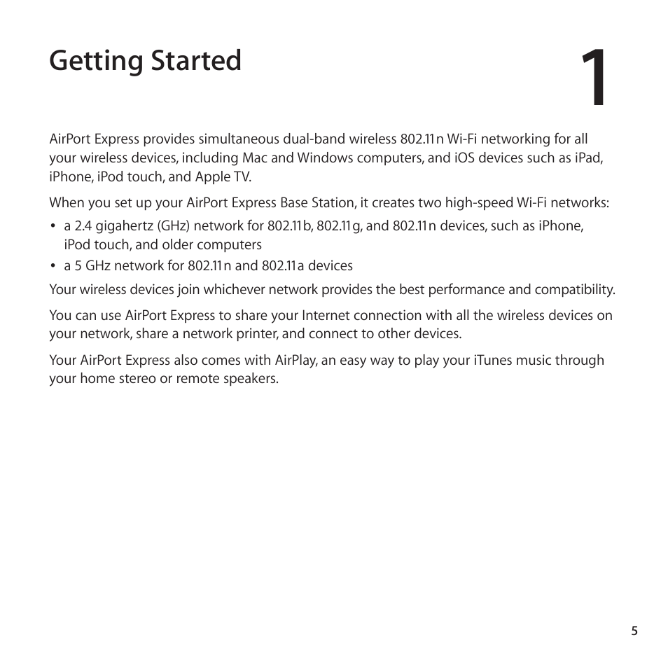 Getting started | Apple AirPort Express 802.11n (2nd Generation) User Manual | Page 5 / 32