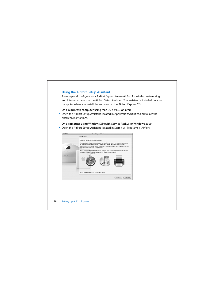 Using the airport setup assistant | Apple AirPort Express v4.2 User Manual | Page 28 / 48