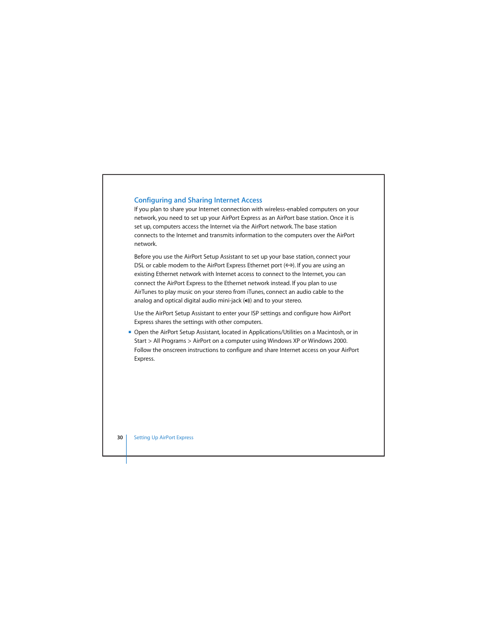 Configuring and sharing internet access | Apple AirPort Express v4.2 User Manual | Page 30 / 48