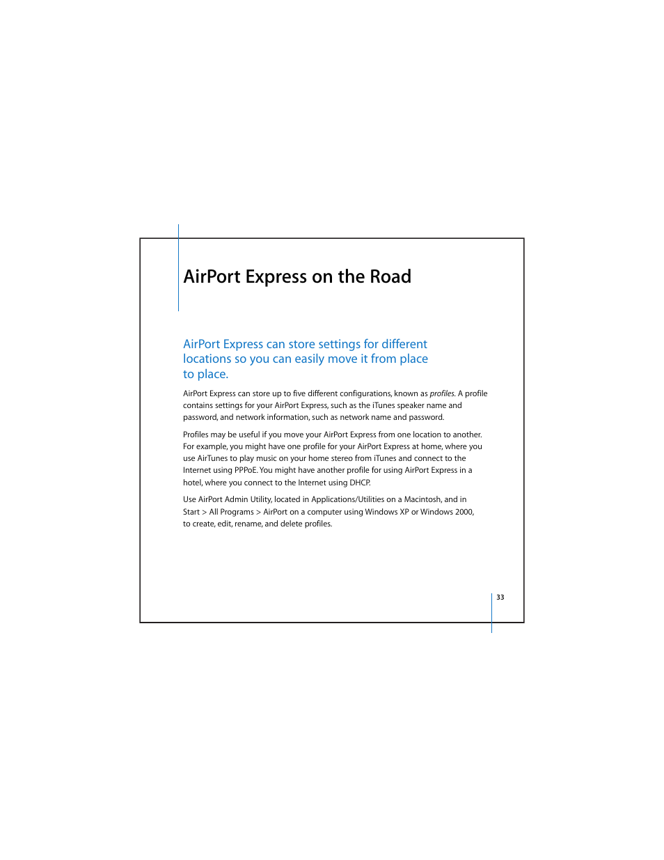 Airport express on the road | Apple AirPort Express v4.2 User Manual | Page 33 / 48