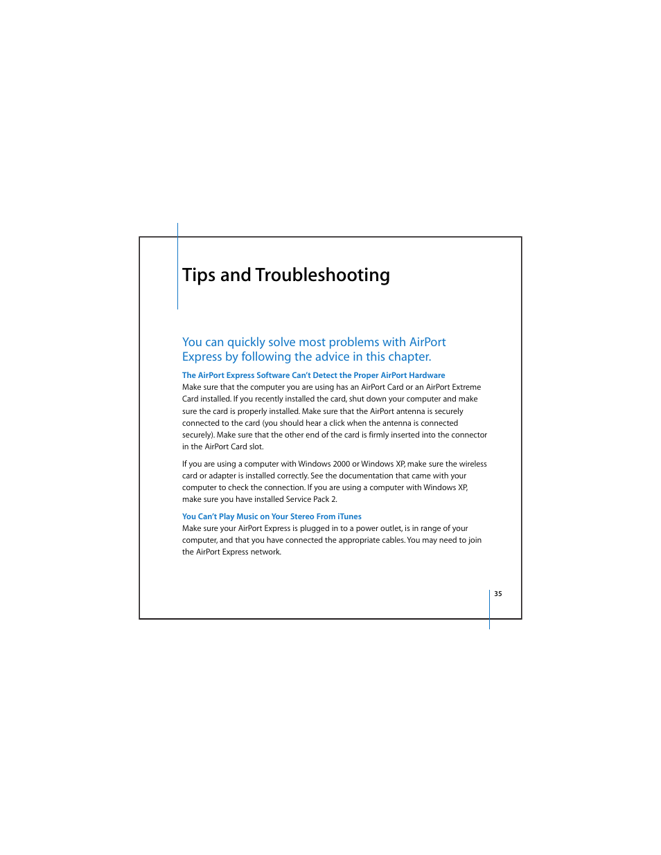 Tips and troubleshooting | Apple AirPort Express v4.2 User Manual | Page 35 / 48