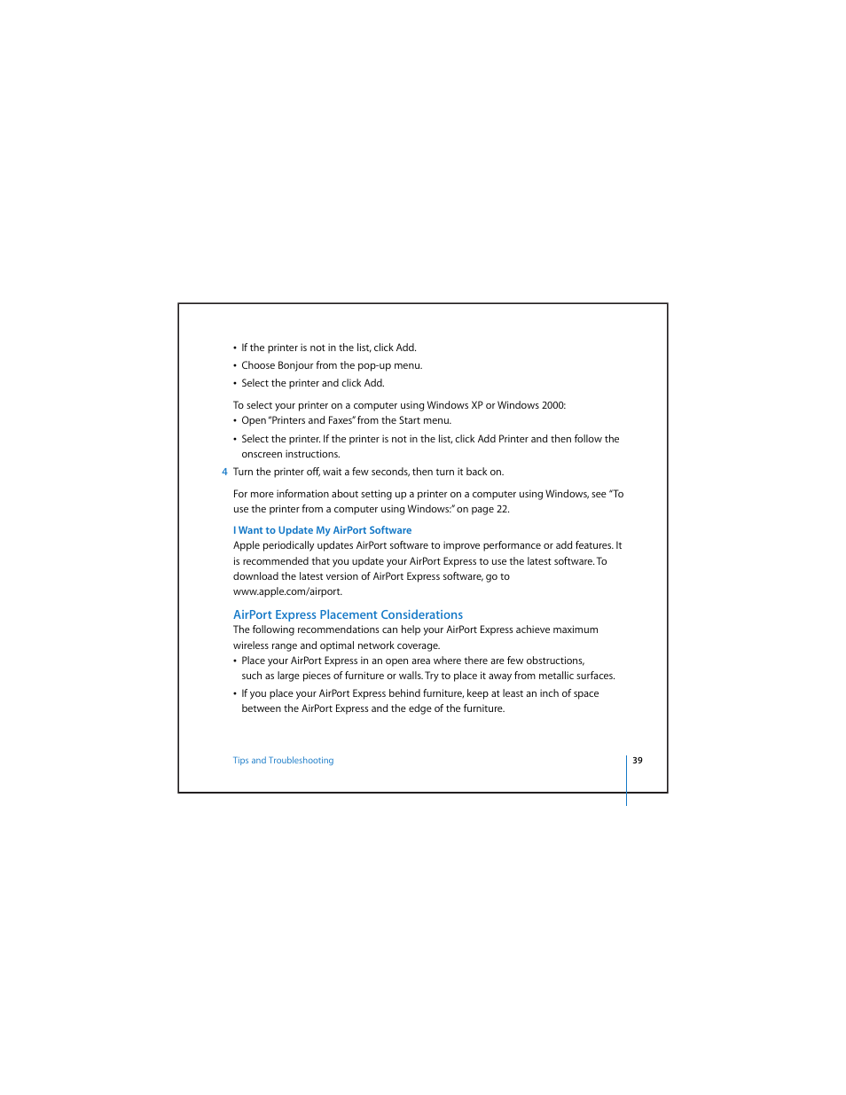 Airport express placement considerations | Apple AirPort Express v4.2 User Manual | Page 39 / 48