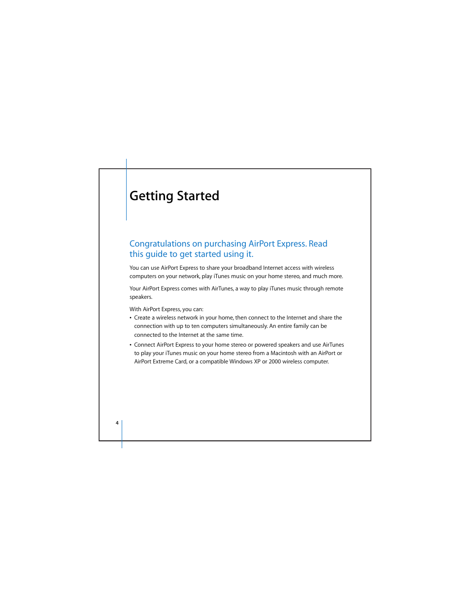 Getting started | Apple AirPort Express v4.2 User Manual | Page 4 / 48