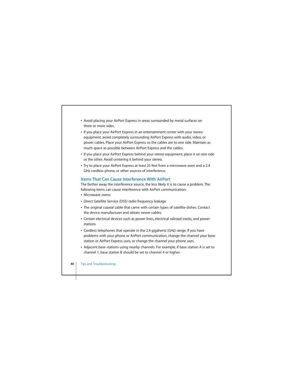 Items that can cause interference with airport | Apple AirPort Express v4.2 User Manual | Page 40 / 48