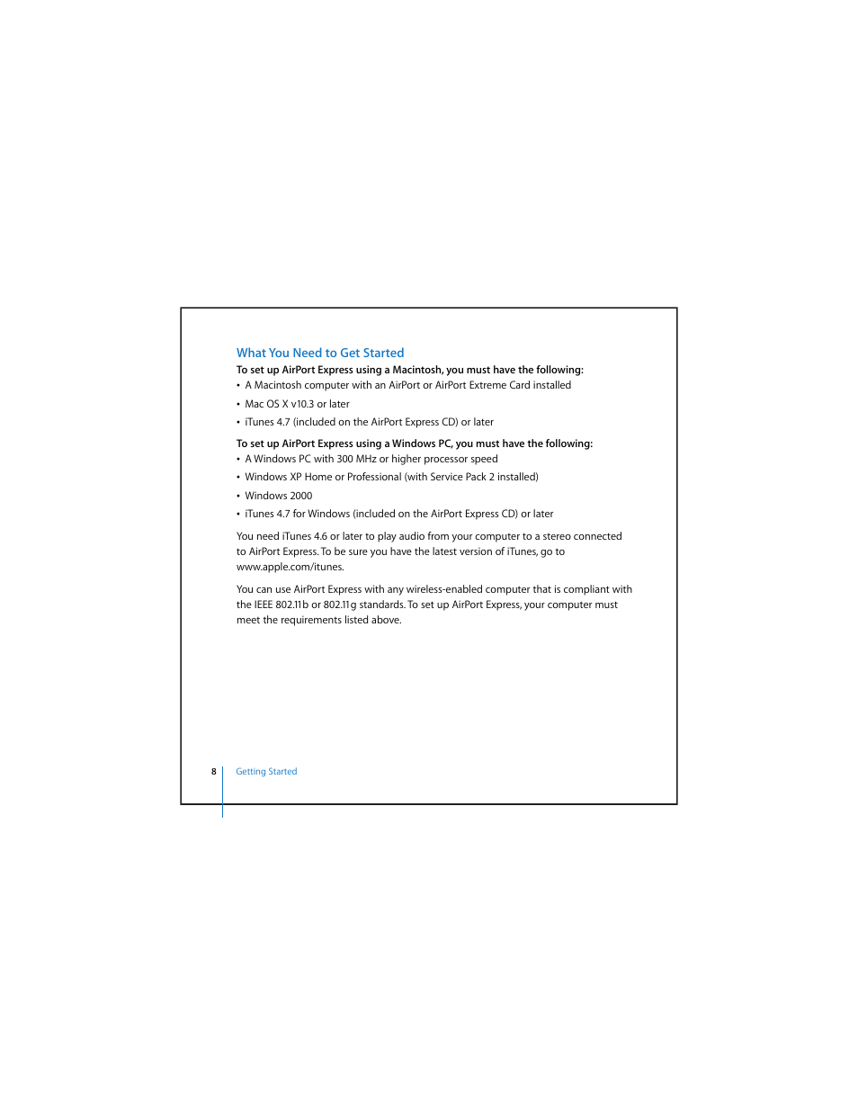What you need to get started | Apple AirPort Express v4.2 User Manual | Page 8 / 48