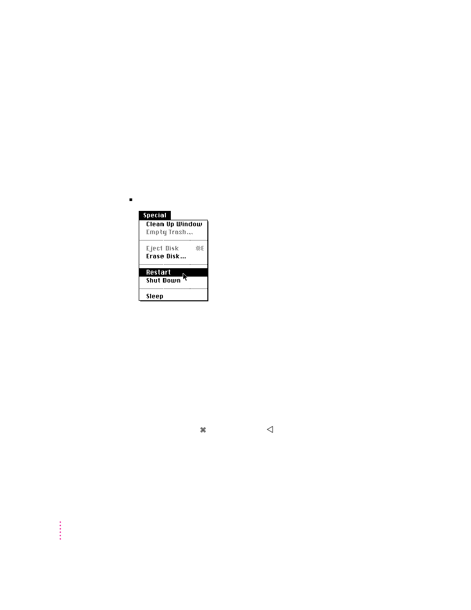 Restarting a computer that’s already on | Apple PowerBook (500 Series) User Manual | Page 20 / 78