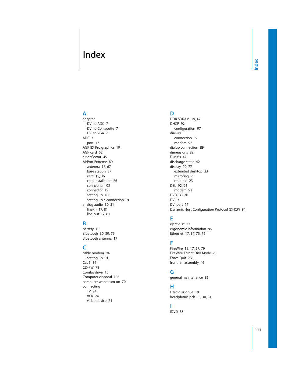 Index | Apple Power Mac G5 User Manual | Page 111 / 112