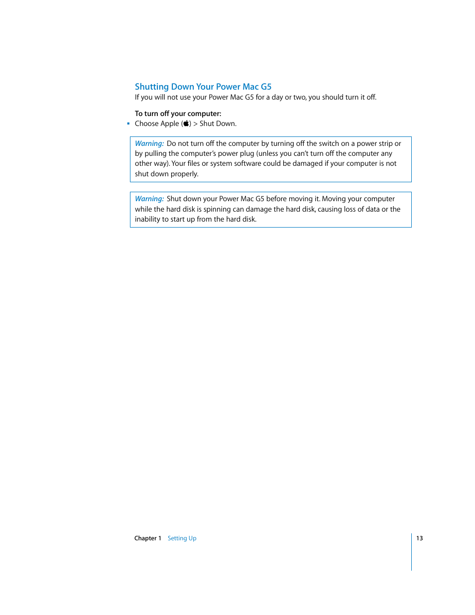 Shutting down your powermacg5 | Apple Power Mac G5 User Manual | Page 13 / 112