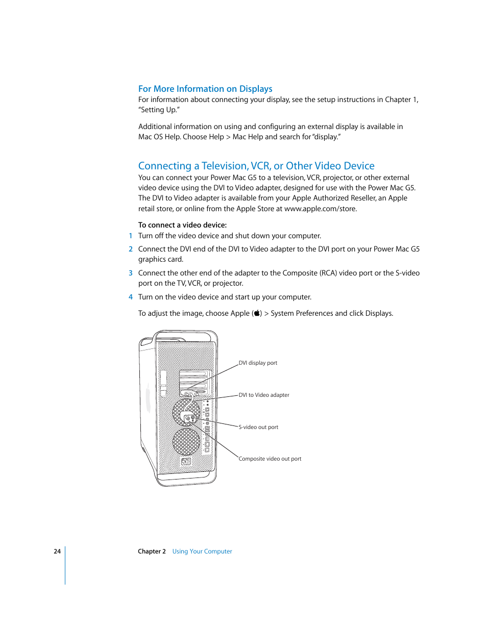 For more information on displays | Apple Power Mac G5 User Manual | Page 24 / 112