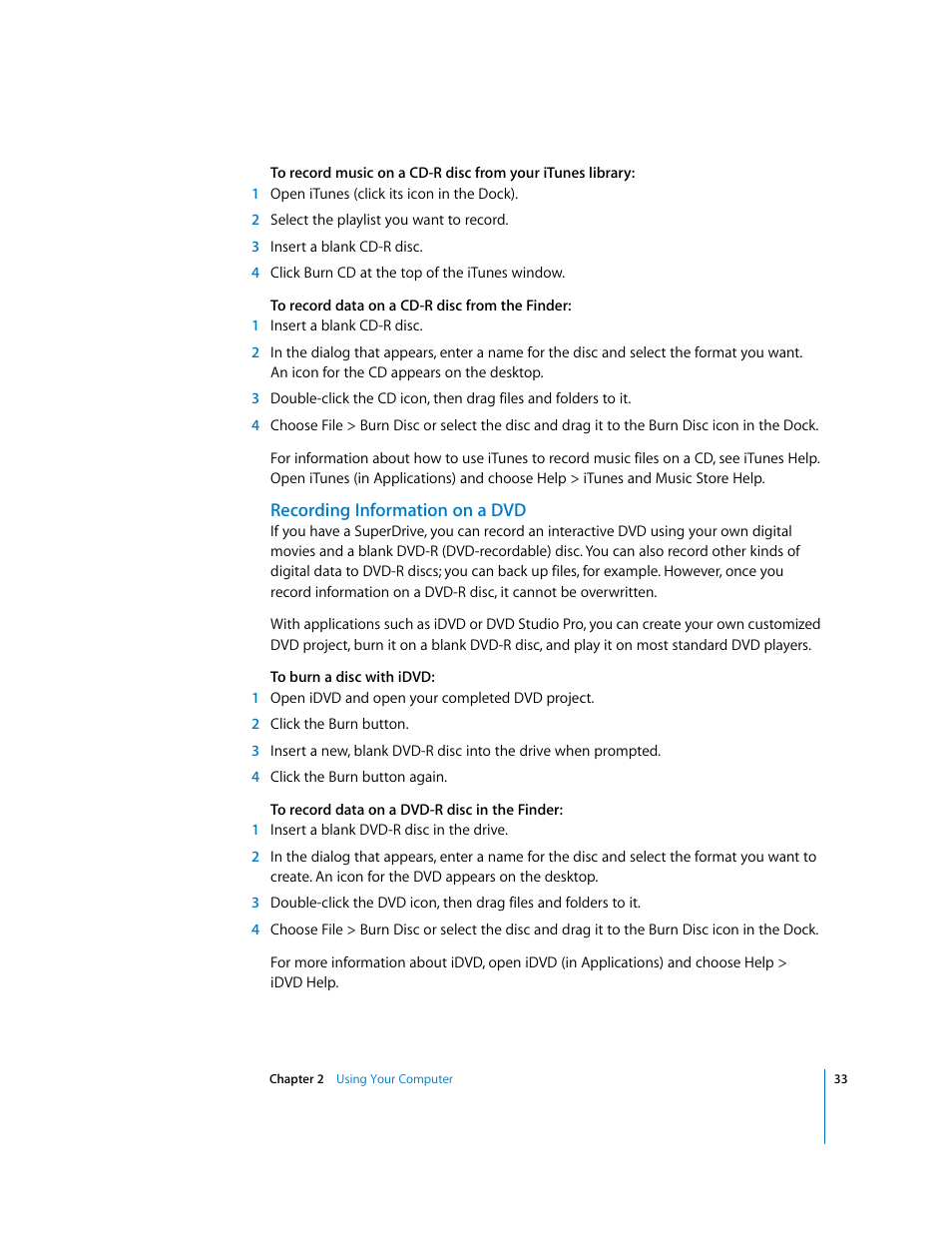 Recording information on a dvd | Apple Power Mac G5 User Manual | Page 33 / 112