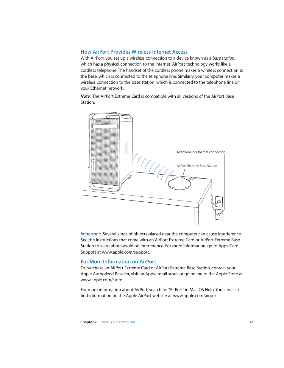 How airport provides wireless internet access, For more information on airport | Apple Power Mac G5 User Manual | Page 37 / 112