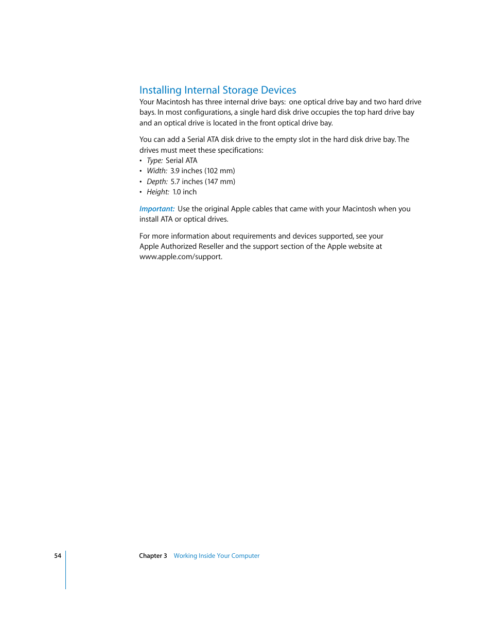 Installing internal storage devices | Apple Power Mac G5 User Manual | Page 54 / 112