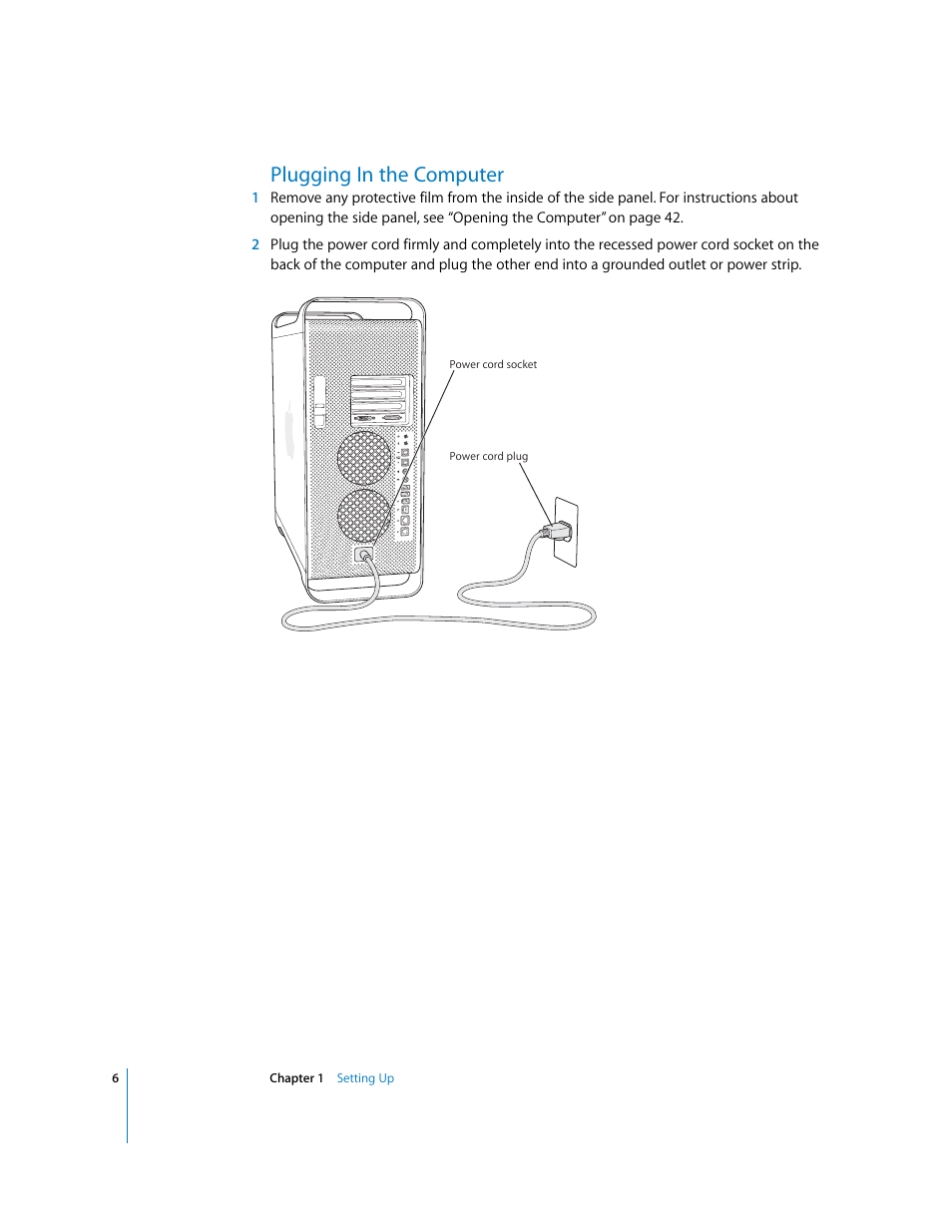 Plugging in the computer | Apple Power Mac G5 User Manual | Page 6 / 112