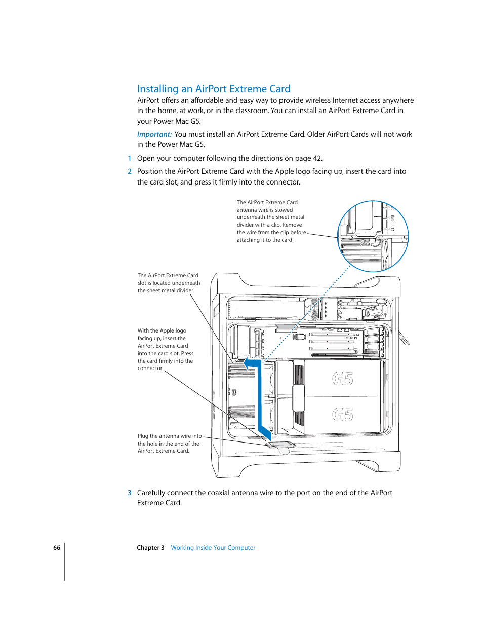 Installing an airport extreme card | Apple Power Mac G5 User Manual | Page 66 / 112