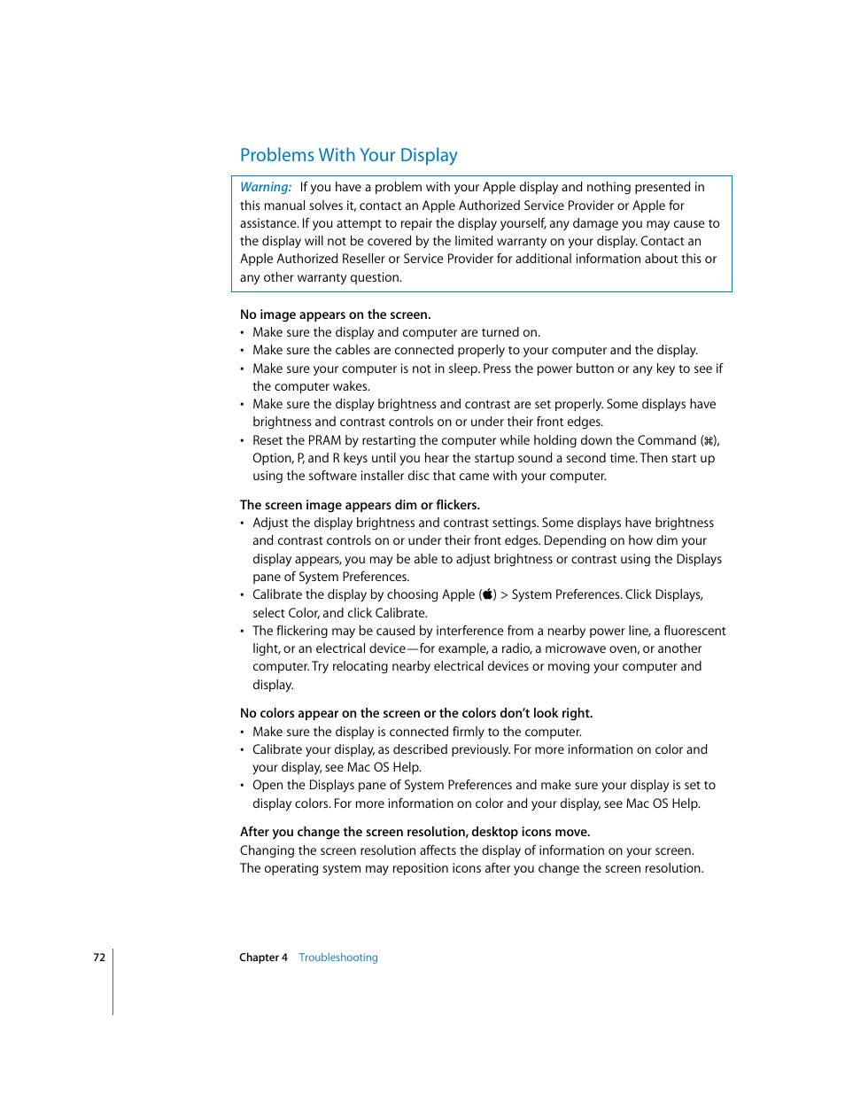 Problems with your display | Apple Power Mac G5 User Manual | Page 72 / 112