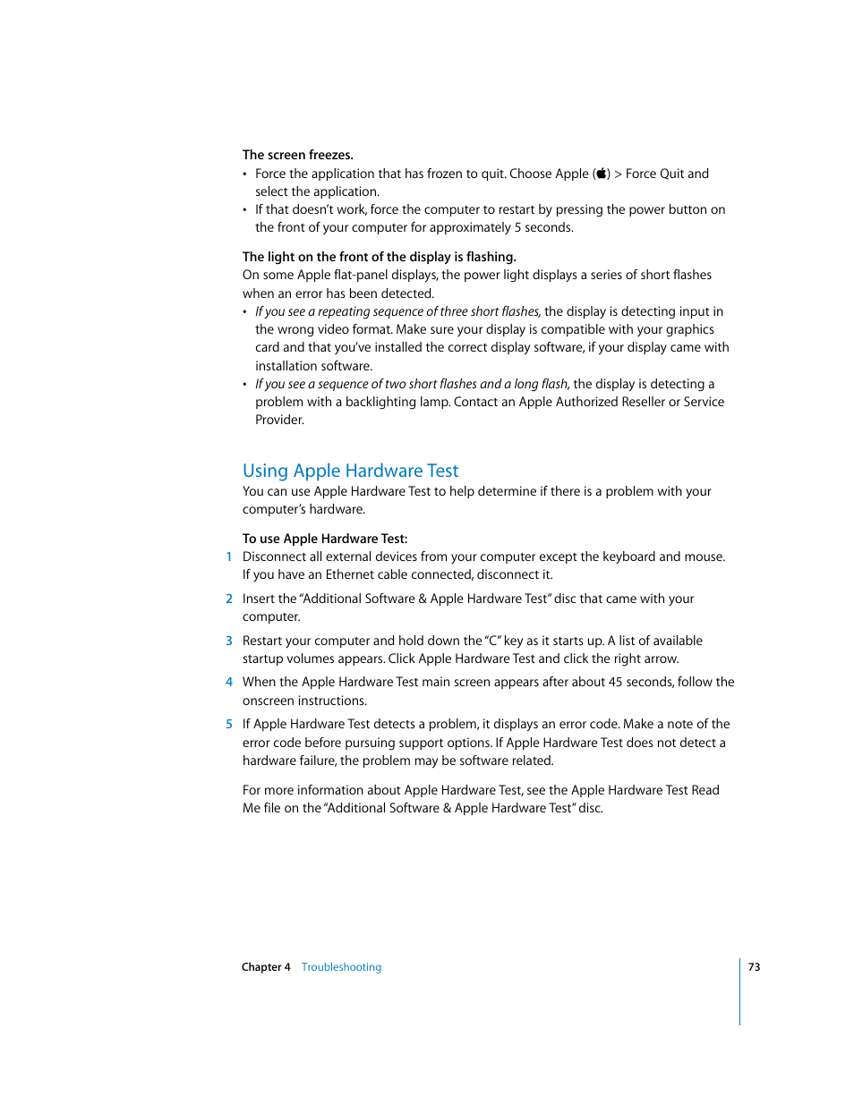 Using apple hardware test | Apple Power Mac G5 User Manual | Page 73 / 112