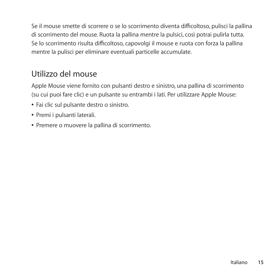 Utilizzo del mouse | Apple Mouse User Manual | Page 15 / 56