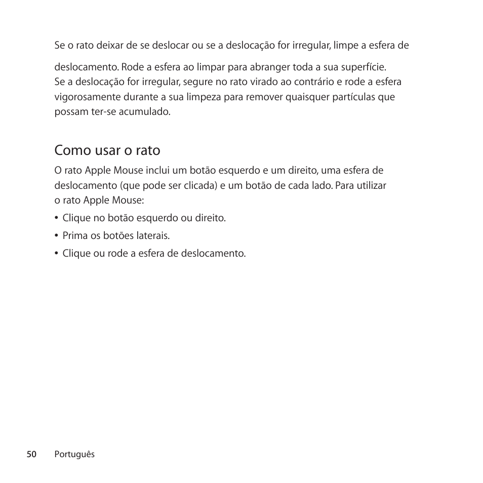 Como usar o rato | Apple Mouse User Manual | Page 50 / 56