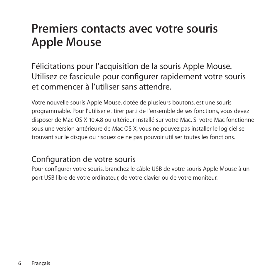 Premiers contacts avec votre souris apple mouse | Apple Mouse User Manual | Page 6 / 56