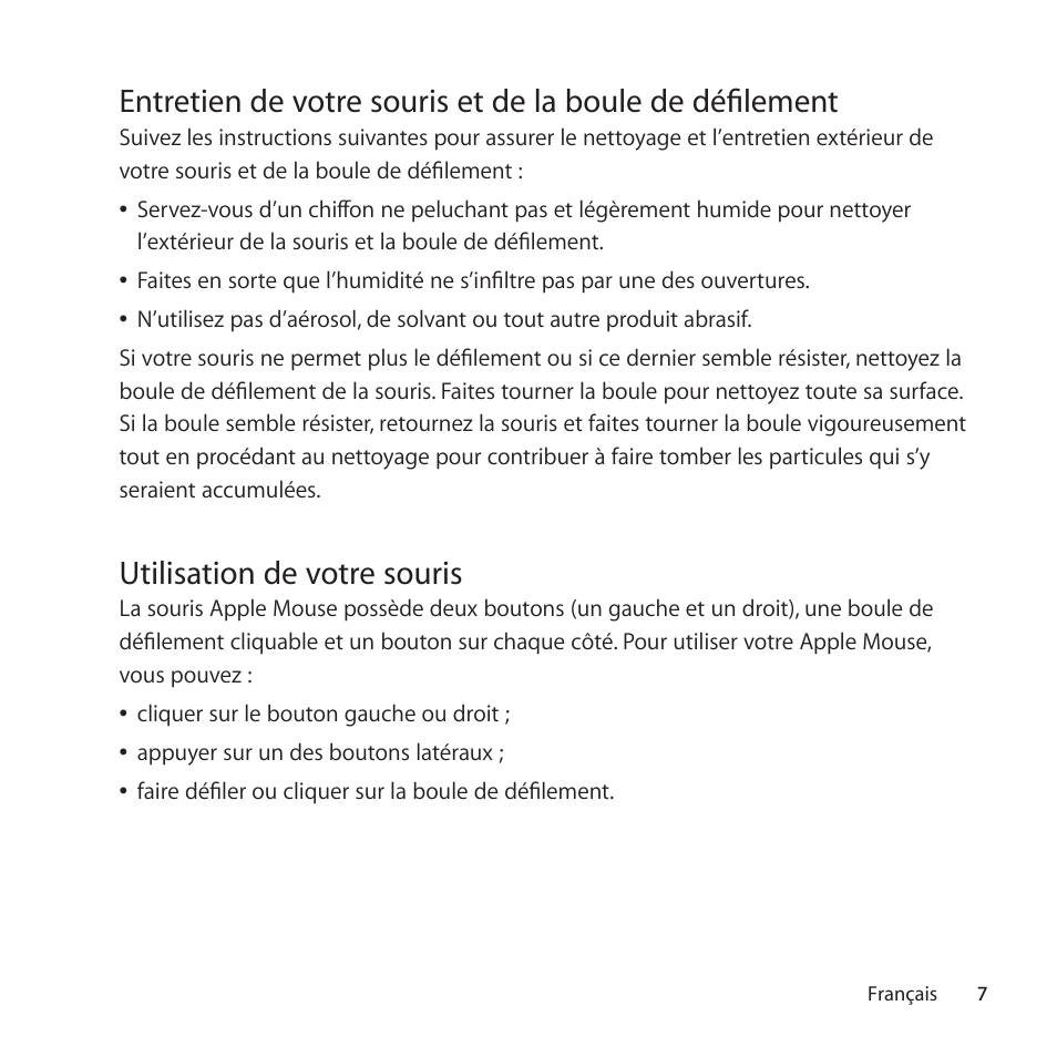 Utilisation de votre souris | Apple Mouse User Manual | Page 7 / 56