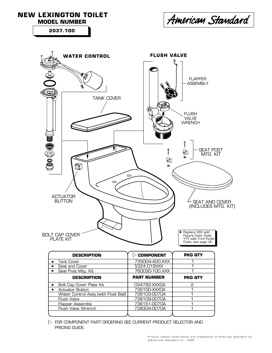 American Standard 034782-XXX0A User Manual | 1 page