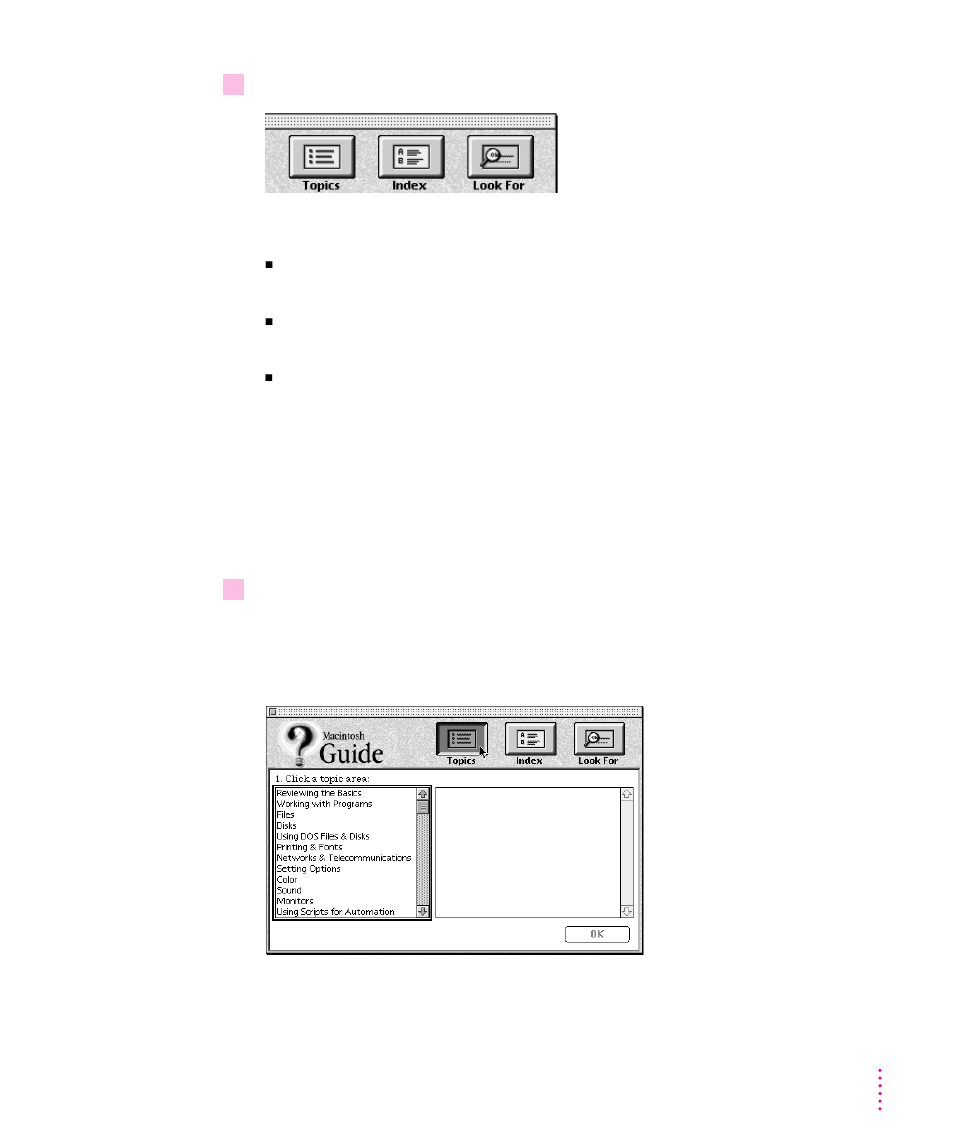 Getting answers with the topics button | Apple Power Macintosh 8500/120 Series User Manual | Page 41 / 184