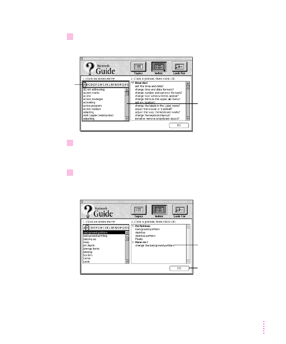 Getting answers with the index button | Apple Power Macintosh 8500/120 Series User Manual | Page 43 / 184