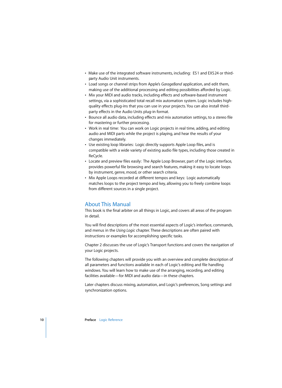 About this manual | Apple Logic Express 7 User Manual | Page 10 / 522