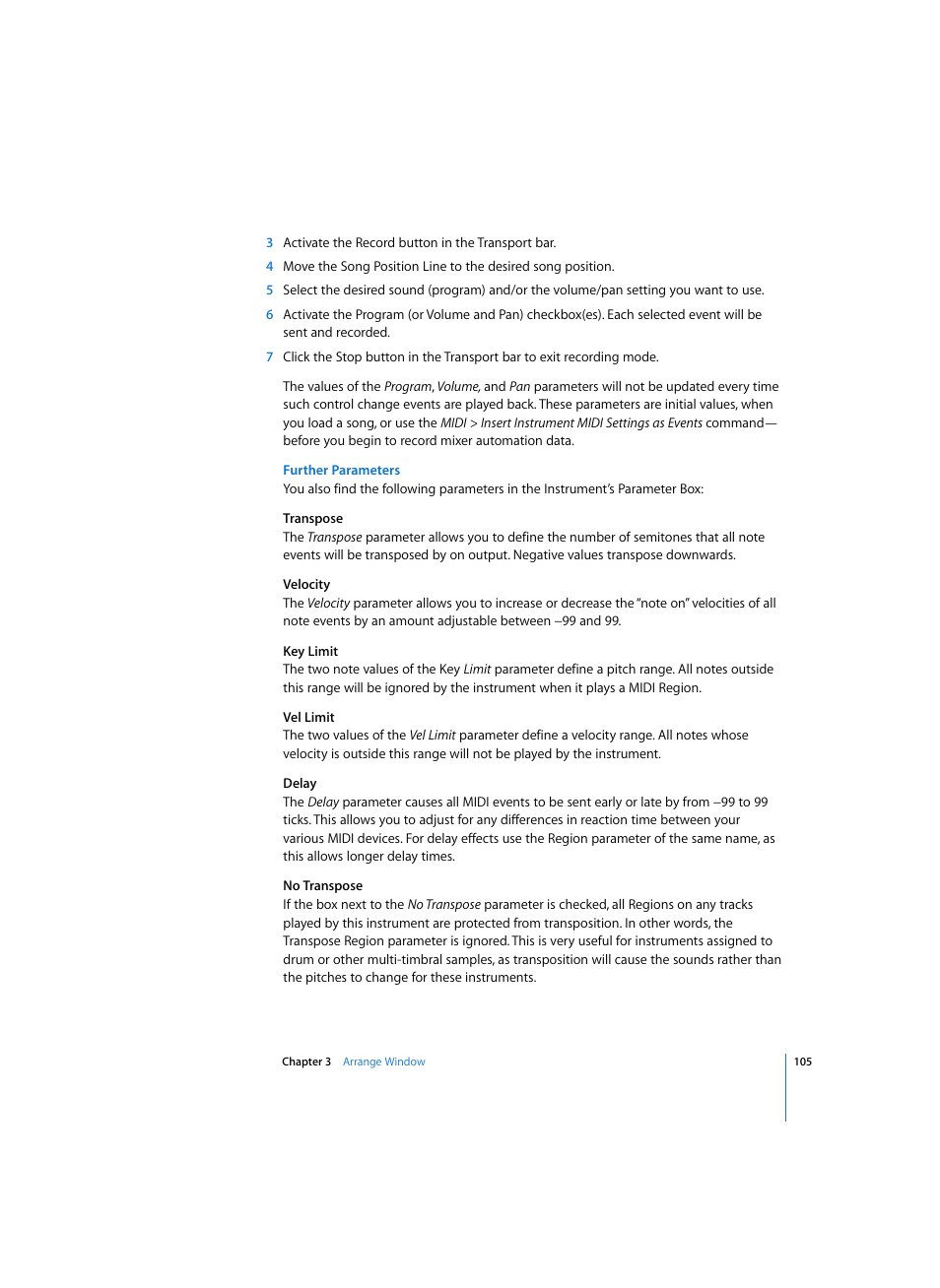 Further parameters | Apple Logic Express 7 User Manual | Page 105 / 522