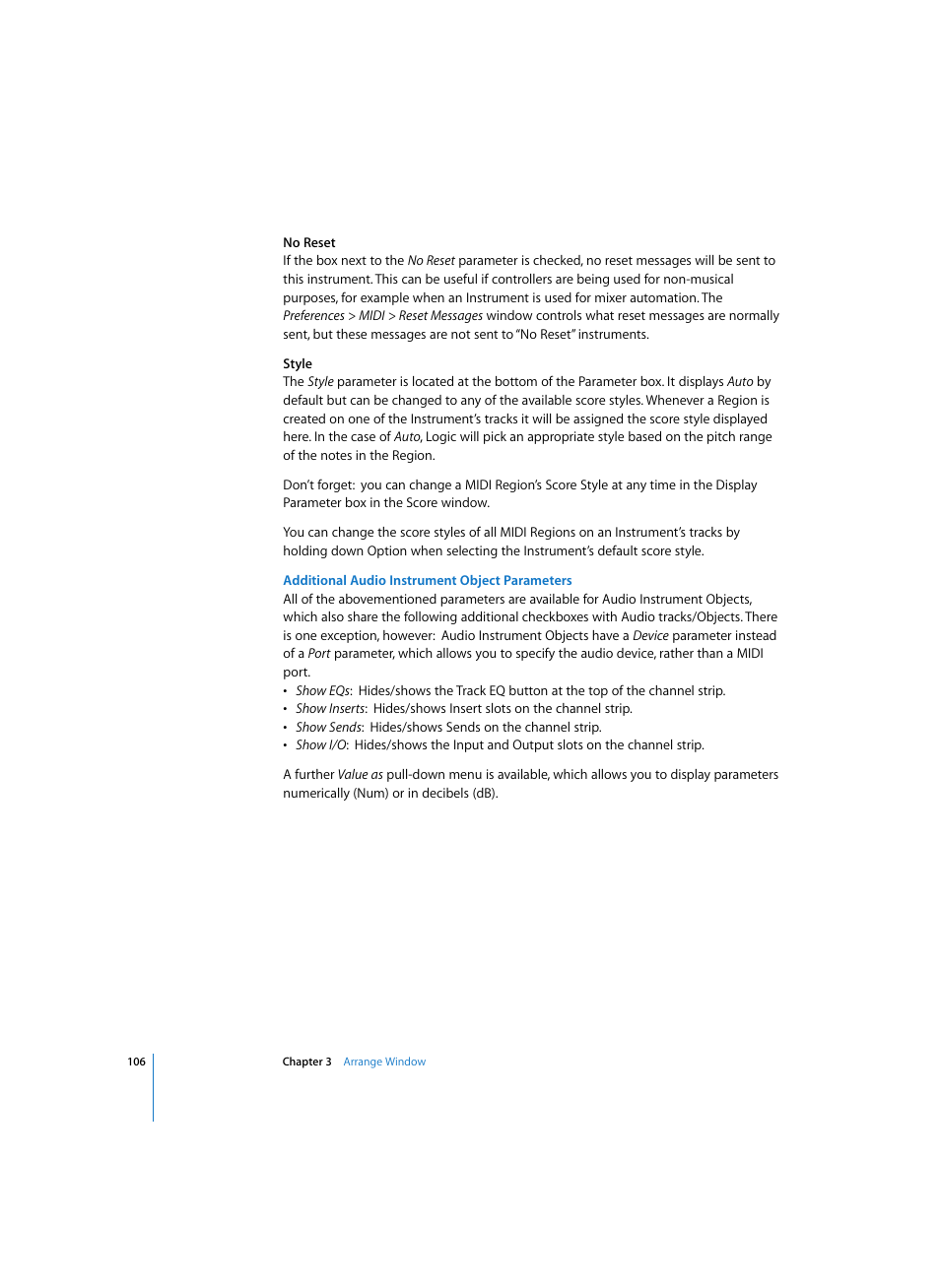 Additional audio instrument object parameters | Apple Logic Express 7 User Manual | Page 106 / 522