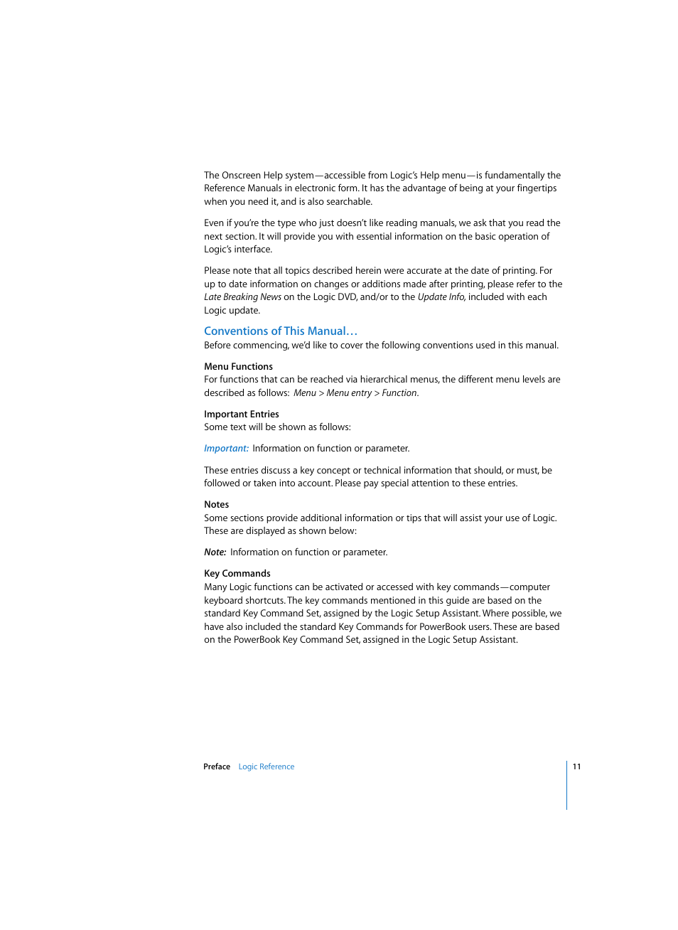Conventions of this manual | Apple Logic Express 7 User Manual | Page 11 / 522
